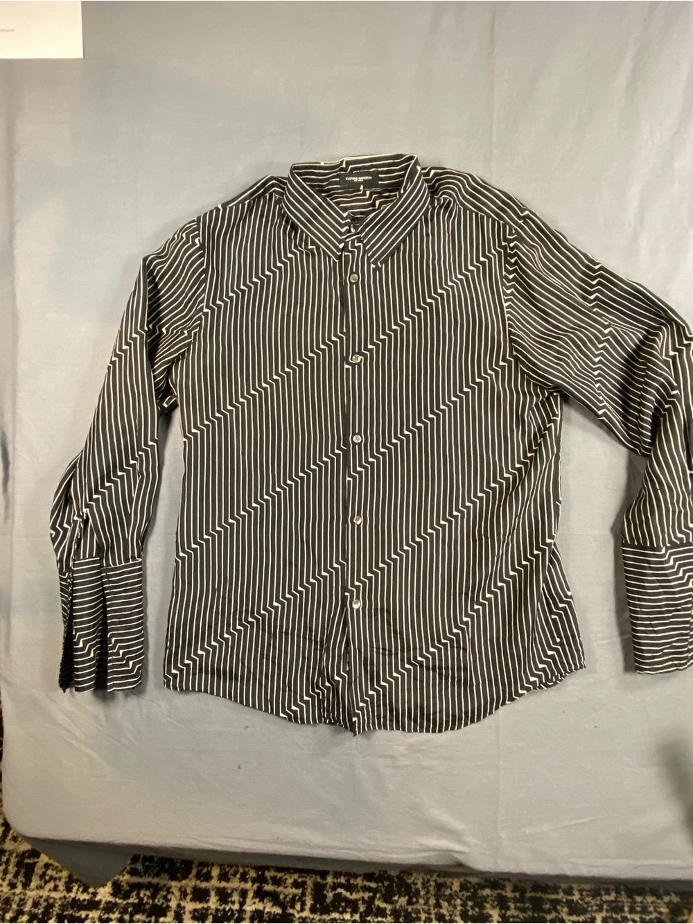 CNC Costume National Black and White Geometric Stripe Button-Down Shirt